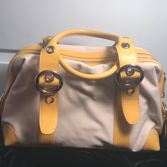 PRESTON & YORK CANVAS AND YELLOW LEATHER SATCHEL - Picture 3 of 8